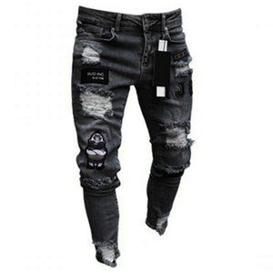Men's Embroidery Badges Ripped Jeans